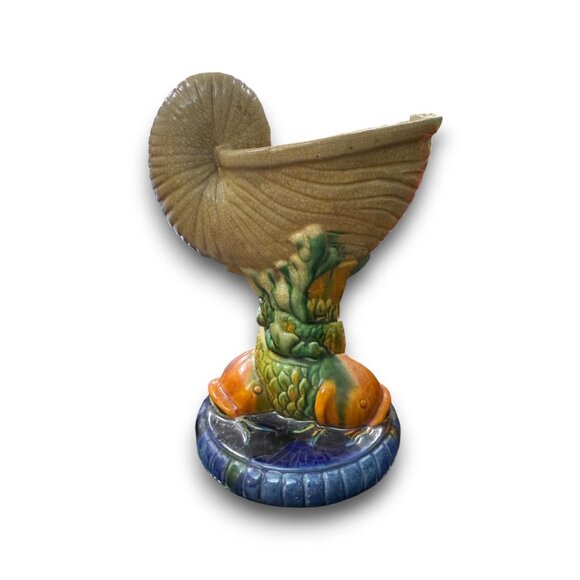 Other - Elevated Centerpiece Compote Vase Planter Majolica Minton Style Shell Nautilus